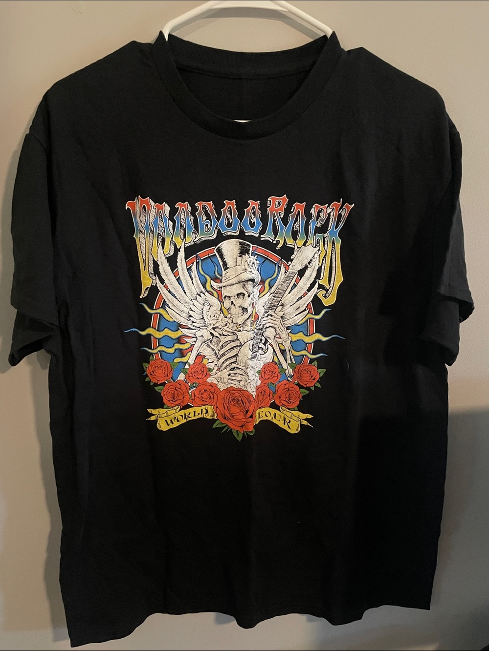 Fruit of the Loom Black Voodoo Rock Graphic Tee with Red Accents